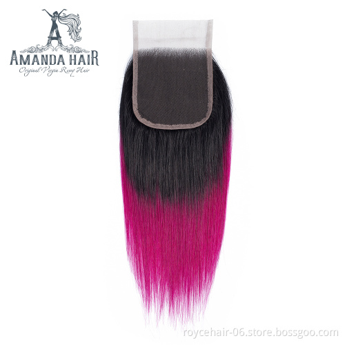 Amanda Wholesale Price Cuticle Aligned Human Hair Bundles with Closure Two tone color Hair T1b Purple